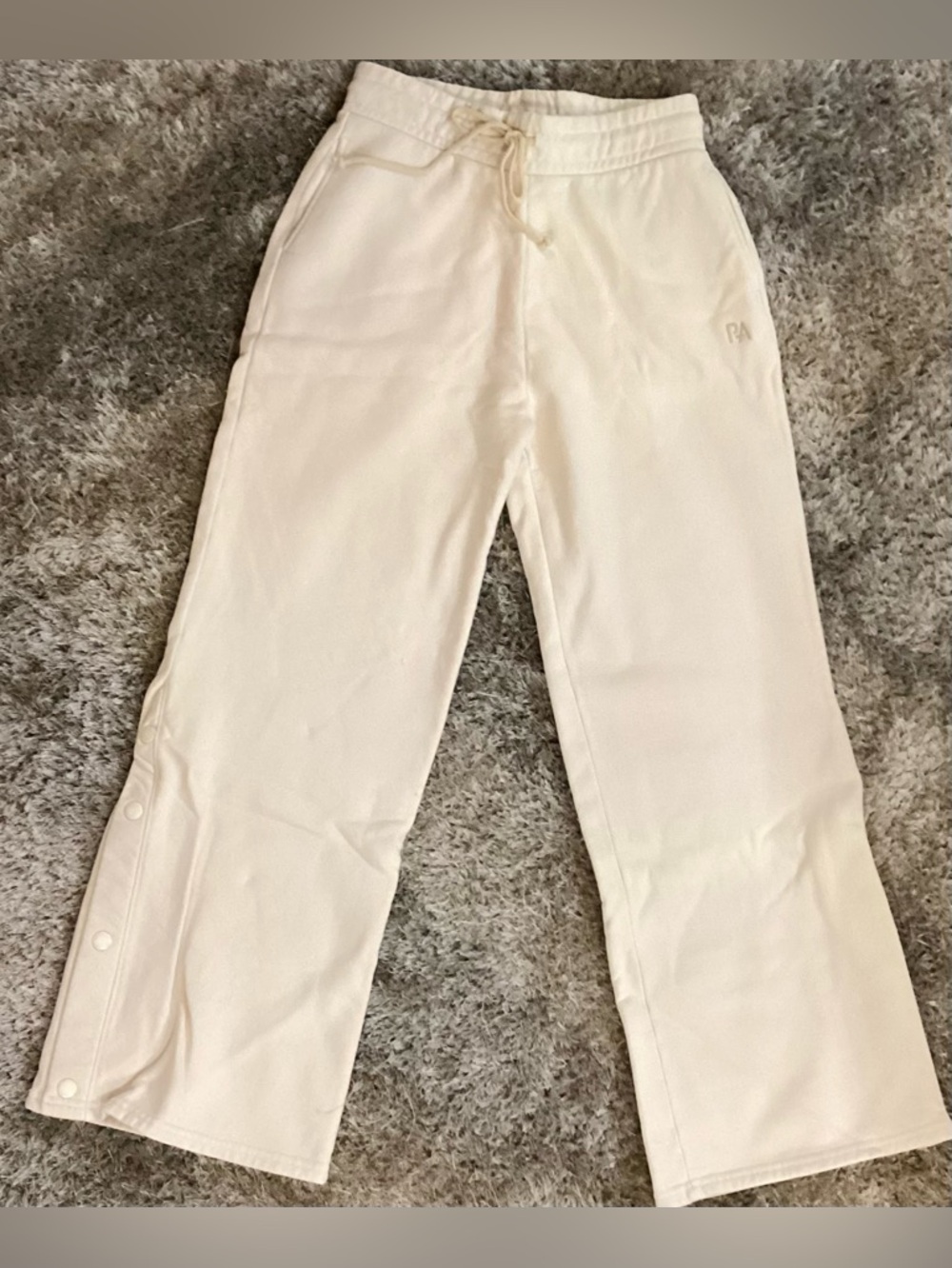 Oat Wide-Leg Sweatpants with Snap Hem 🫶🏼 initials, “PA” (Parallel Apparel)